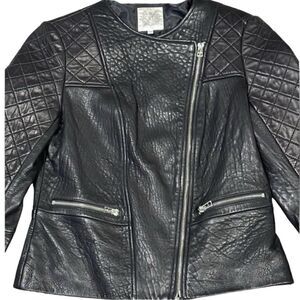 Dawn Levy Black Quilted Genuine Leather Moto Jacket Size Small